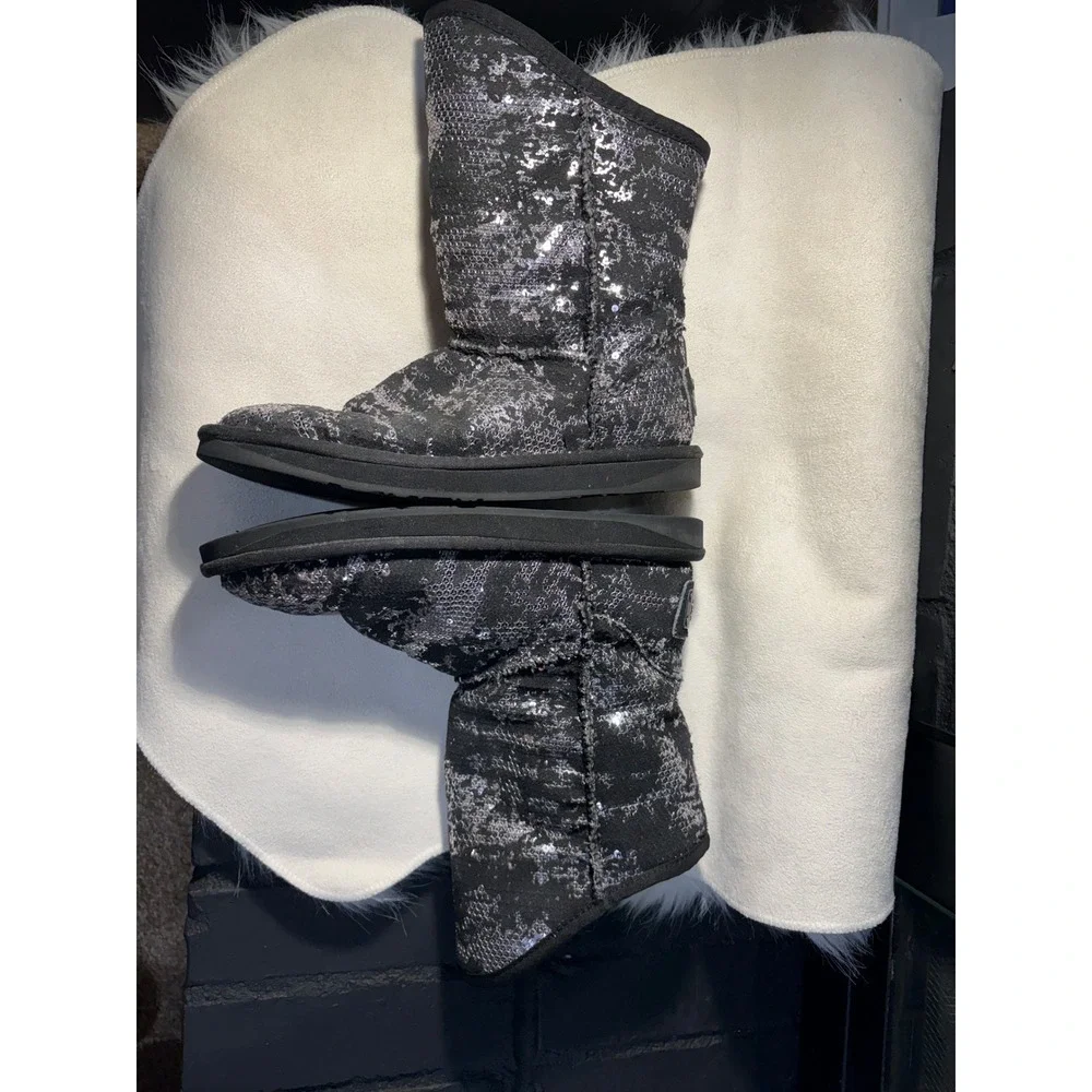 Australia Luxe Collective Boots Women 9 Black Silver Sequin Mid Calf Sheepskin